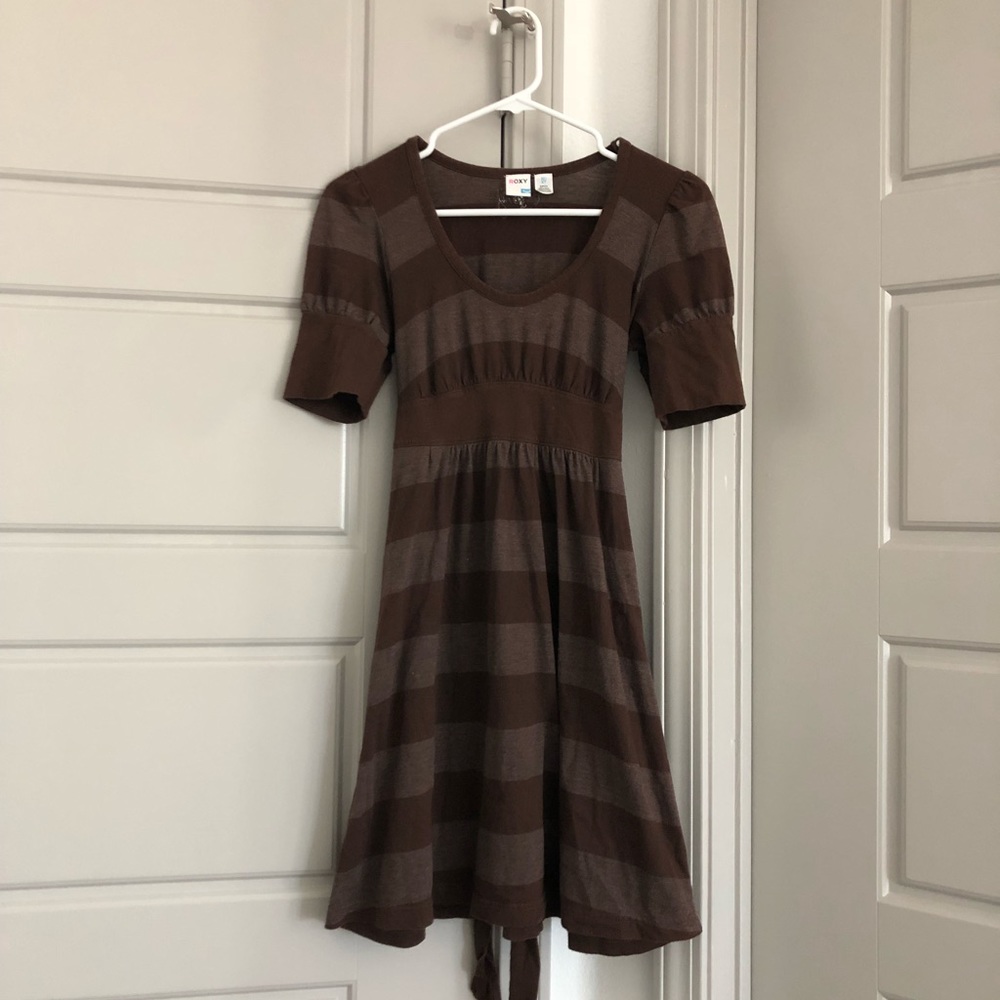 Roxy Brown Striped Dress with Tie